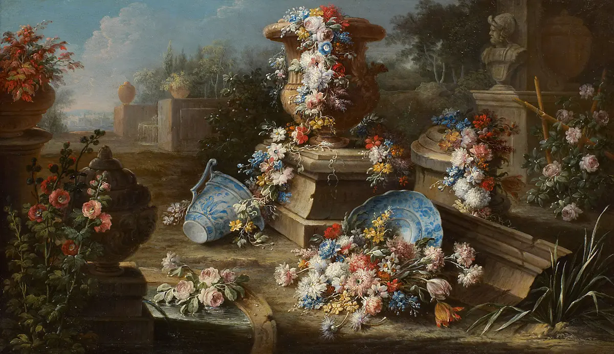 Blumen mit Parklandschaft