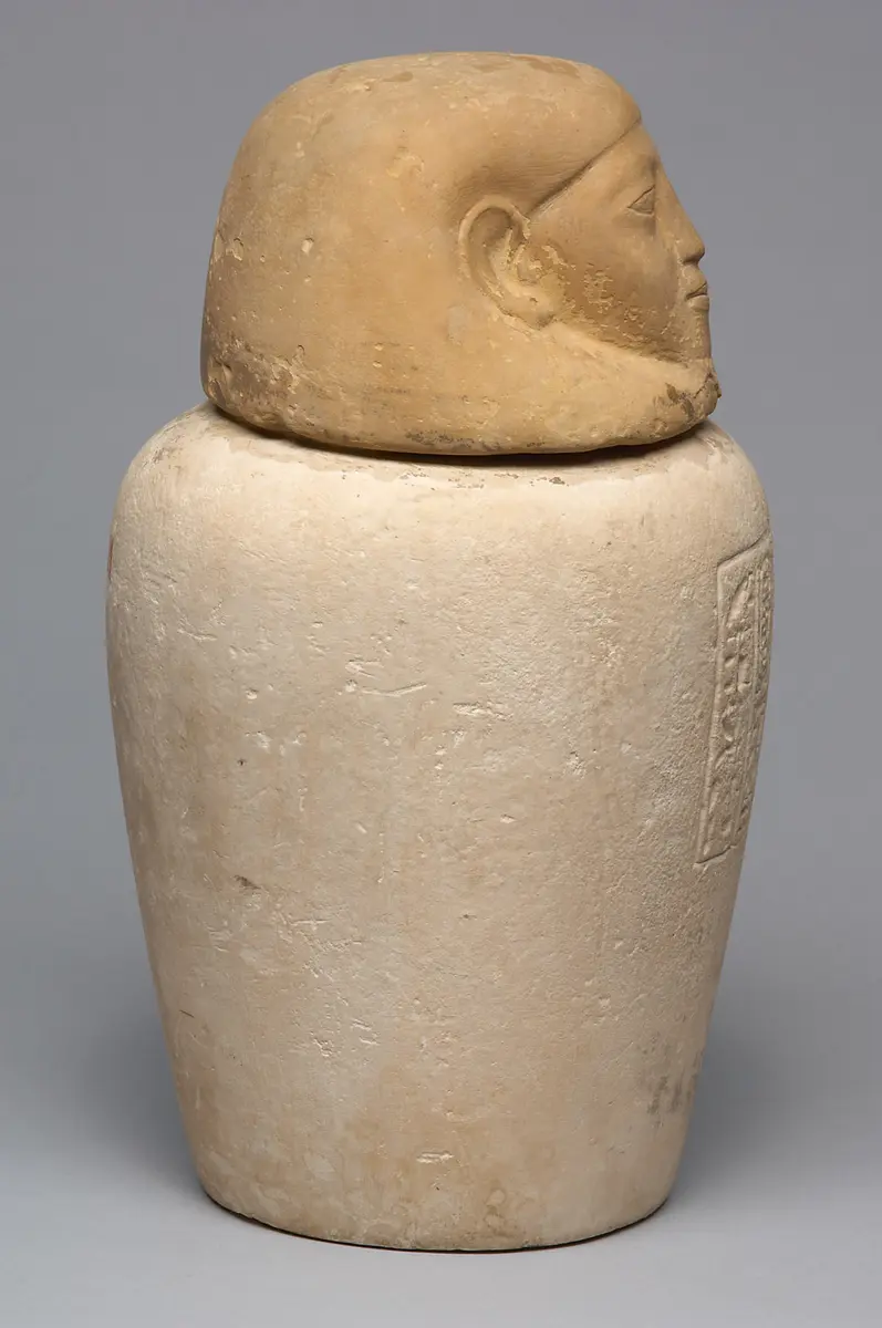 Kanope der Tjes-bastet-peret mit Deckel in Form eines Menschenkopfes