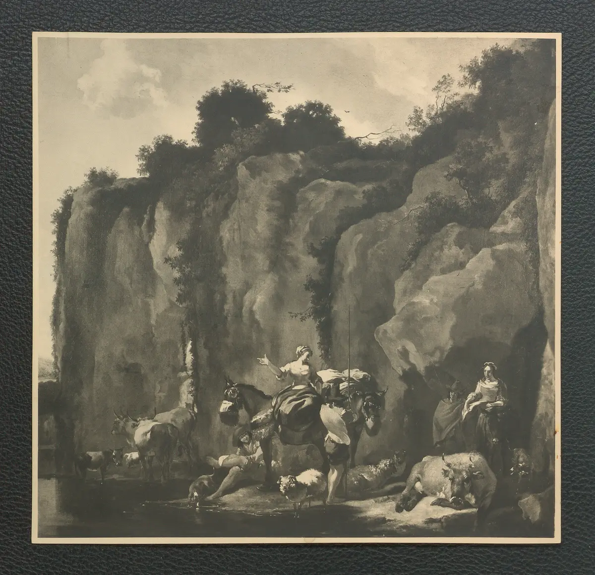 Felslandschaft mit Mädchen und Herde. Öl-Leinwand. 114 x 110 cm