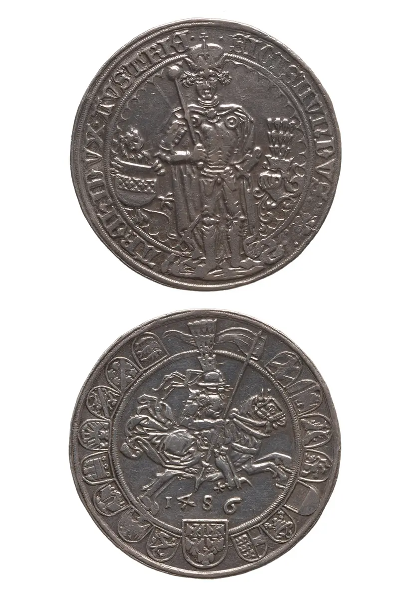 Ehg. Sigismund, Guldiner, frontal im Harnisch stehend, Turnierreiter