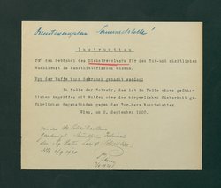 Instruktion für den Gebrauch des Dienstrevolvers für den Tor- und nächtlichen Wachdienst im Kunsthistorischen Museum