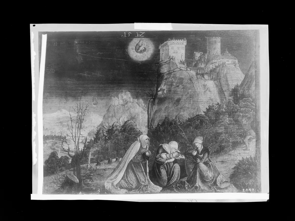 Vom Burgfelsen Kammerstein fällt kopfüber ein Kind, welches durch Anrufung der Maria im Schoße seiner Mutter zum Leben erwacht