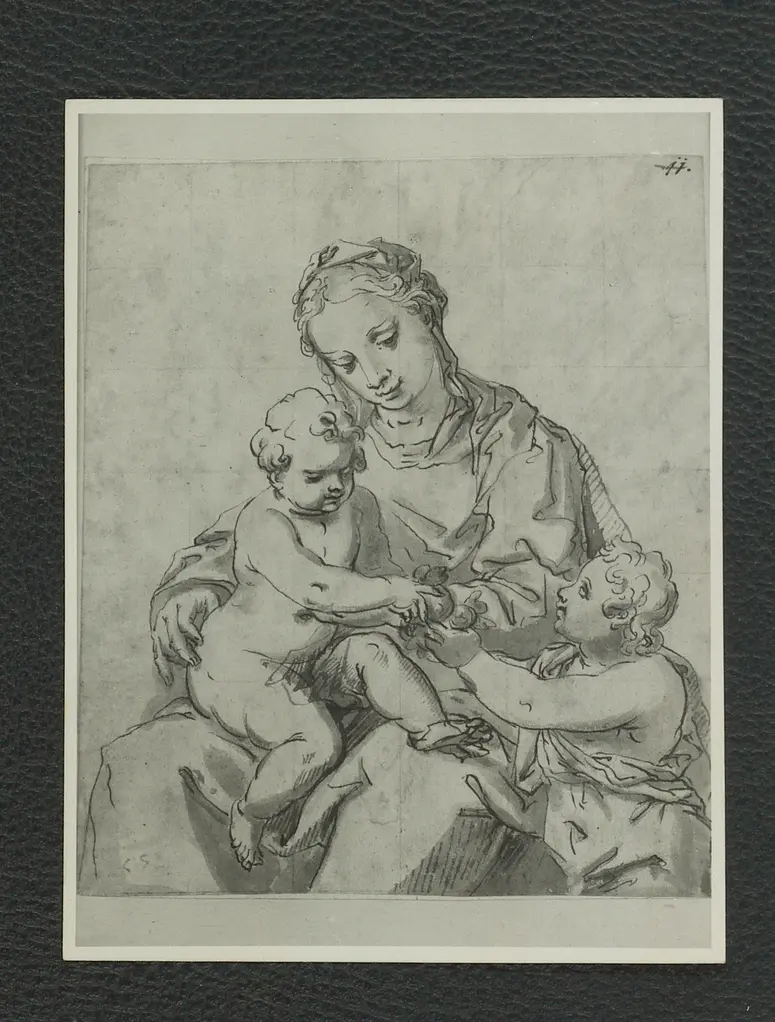 Madonna mit Kind und Johannes. Art des Raffael. 16 x 19 cm