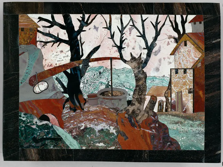 Landscape with Well and Bare Trees