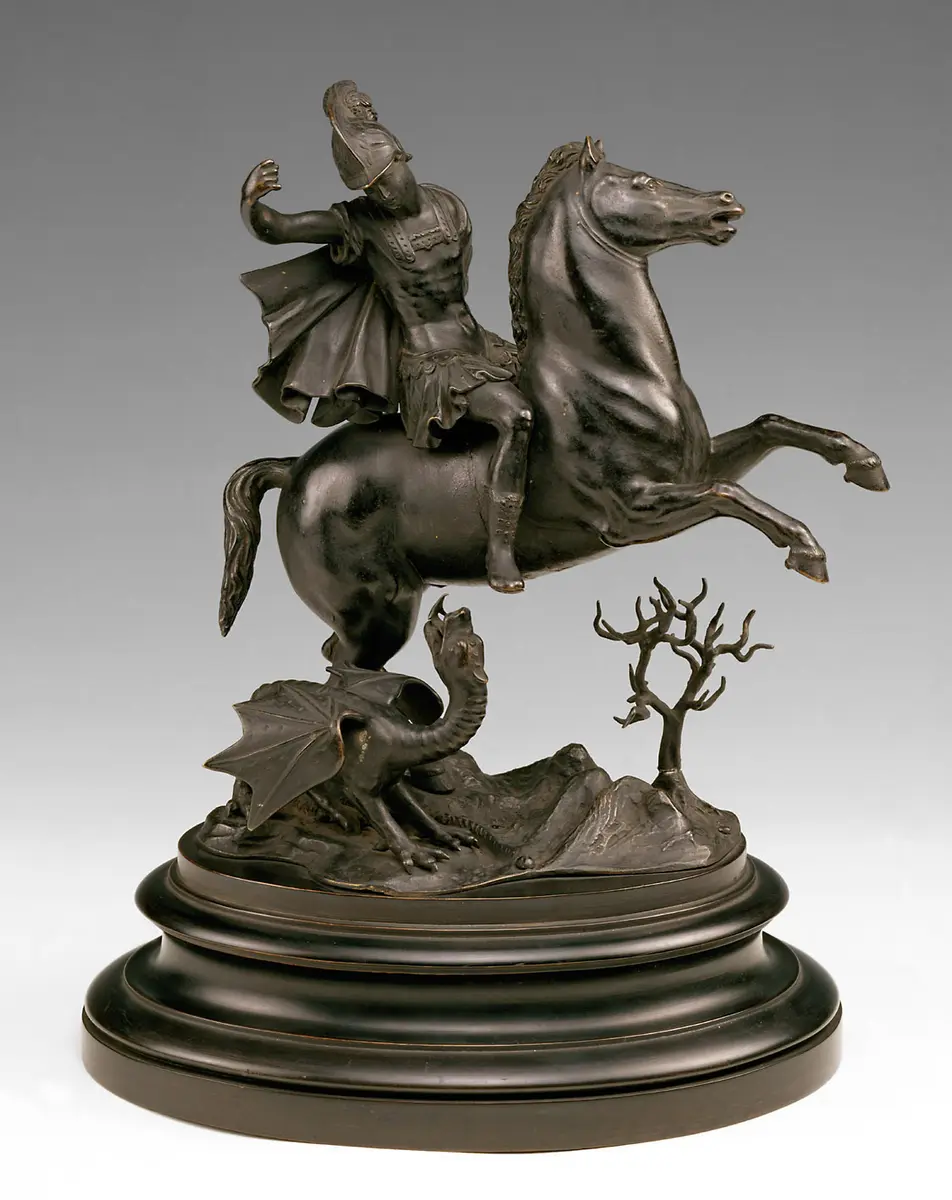 Reiterstatuette des Hl. Georg, Statuette, Kleinbronze, Bronze, Heiliger Georg