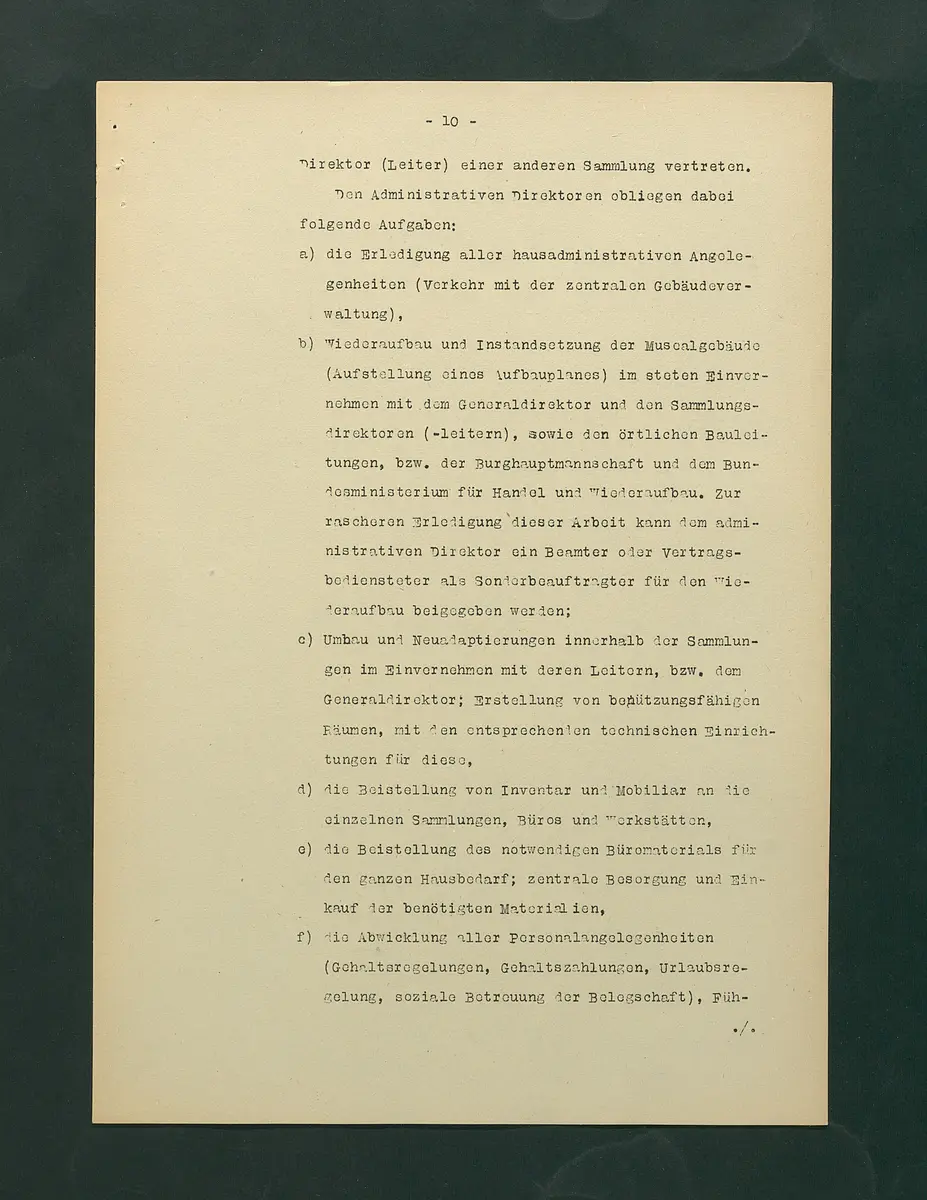 Dienstinstruktionen für die Direktoren der Kunstsammlungen, der Kulturhistorischen Sammlungen und der Naturwissenschaftlichen Sammlungen des Bundes in Wien