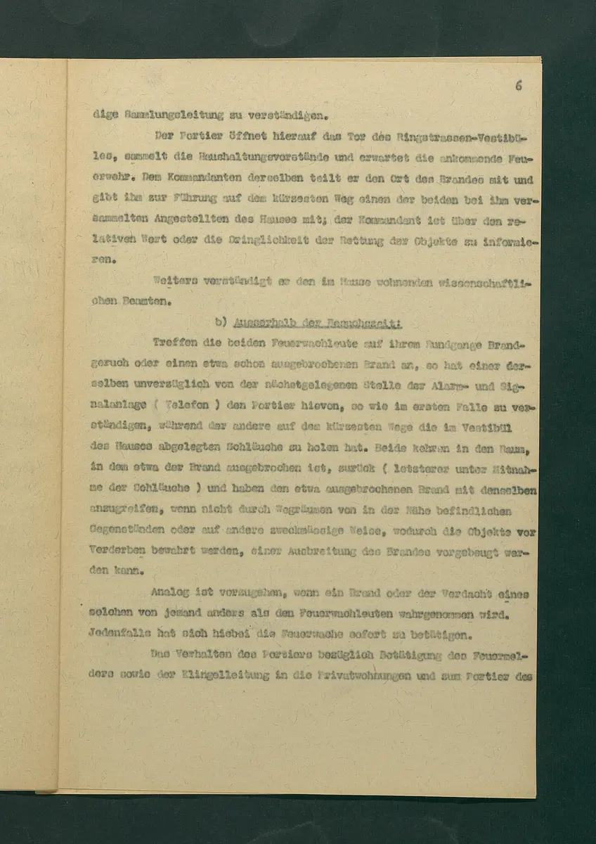 Entwurf einer Feuerlöschordnung für das Kunsthistorische Museum, 1926