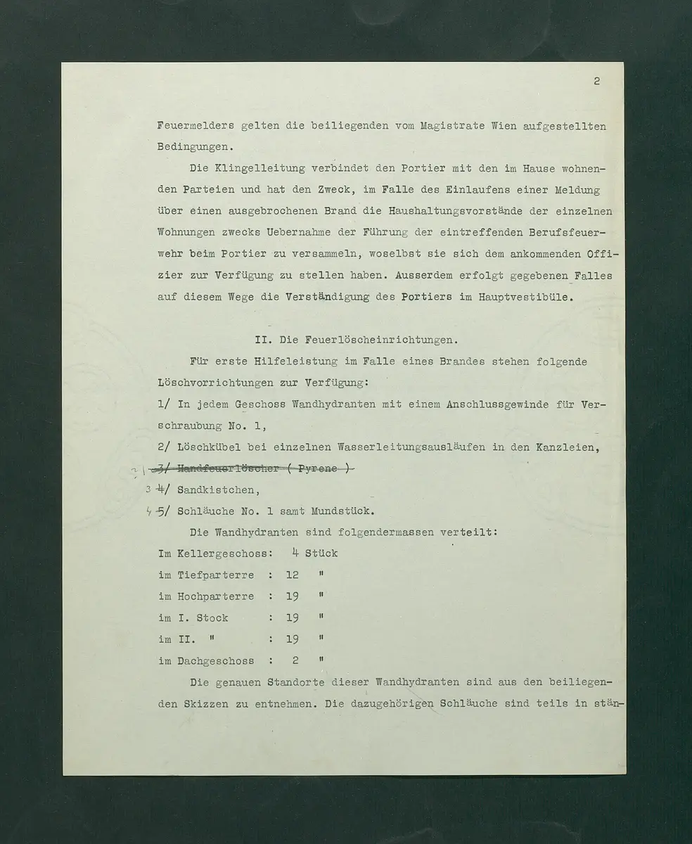Entwurf einer Feuerlöschordnung für das Kunsthistorische Museum, 1926