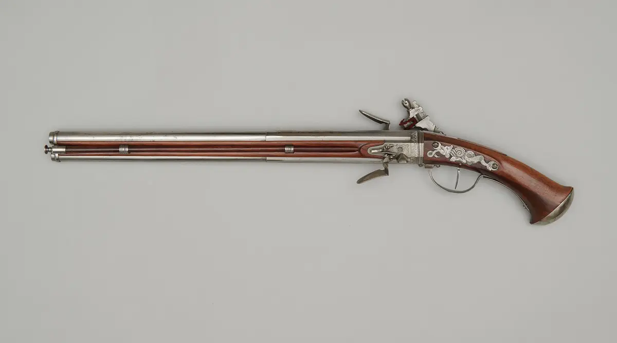 Zweiläufige Steinschlosswendepistole