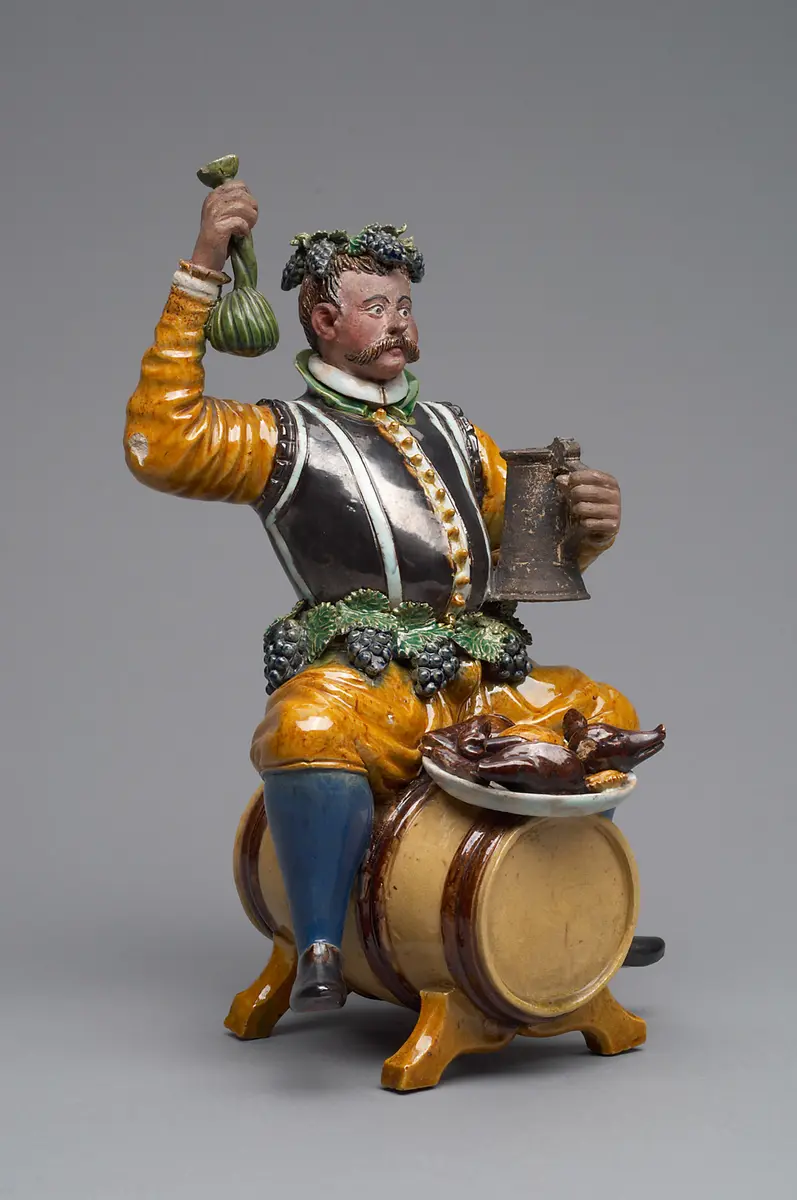 Gefäß; Statuette, Tongefäß, Scherzfigur, Prasser