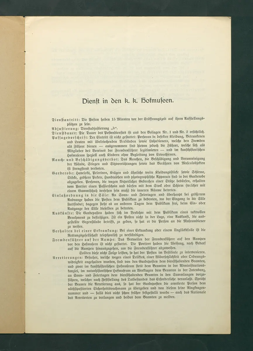Verhaltungen für den Dienst in den k. k. Hofmuseen und im Hoftheater