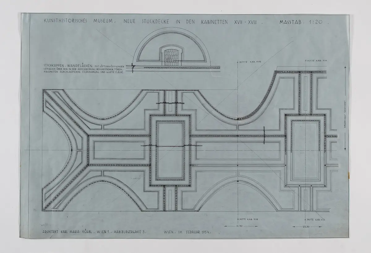 Kunsthistorisches Museum. Neue Stuckdecke in den Kabinetten XVII-XVIII