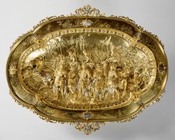 Prunkbecken mit Darstellung des Triumpfzuges von Amor; Becken der sogenannten Trionfi-Garnitur