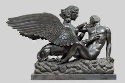 Fragmente einer Statuettengruppe: Jünglingsraubende Sphinx