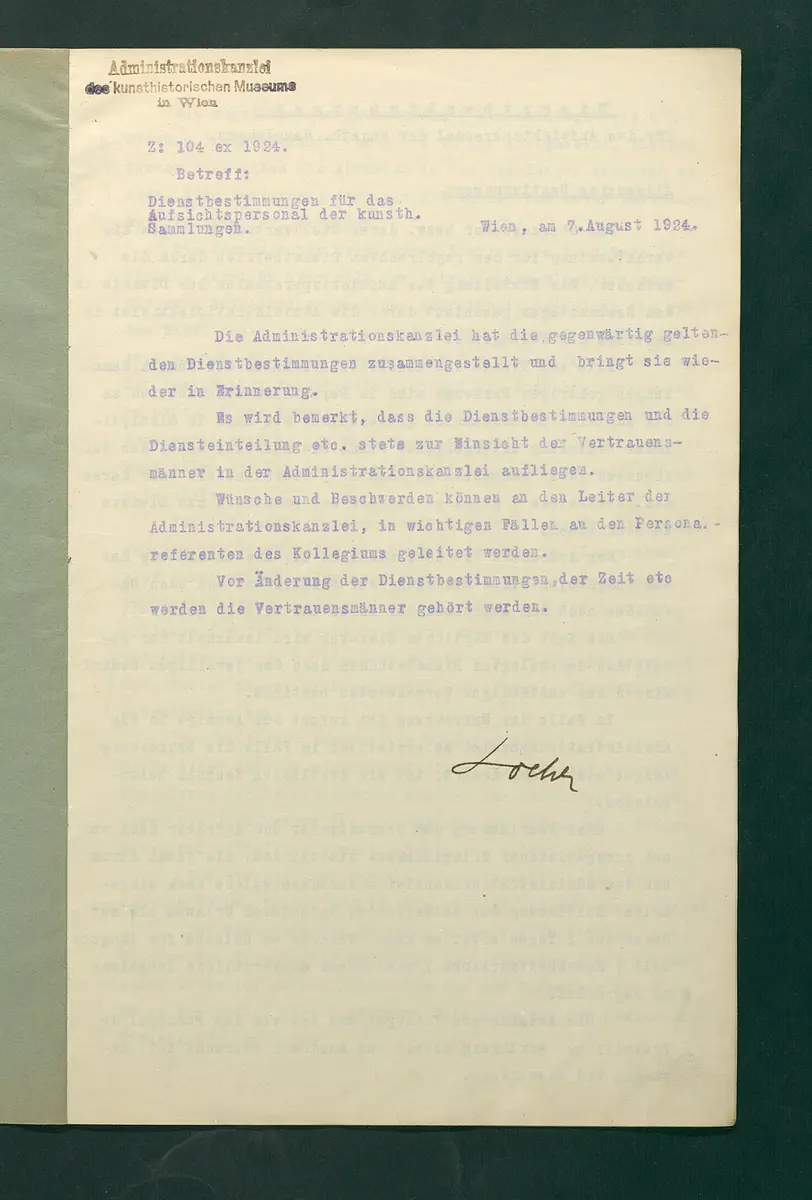 Dienstbestimmungen für das Aufsichtspersonal in den Sammlungen