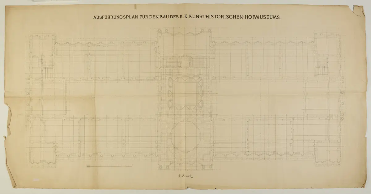 K. k. Kunsthistorisches Hof-Museum. 2. Stock. Ausführungsplan für den Bau