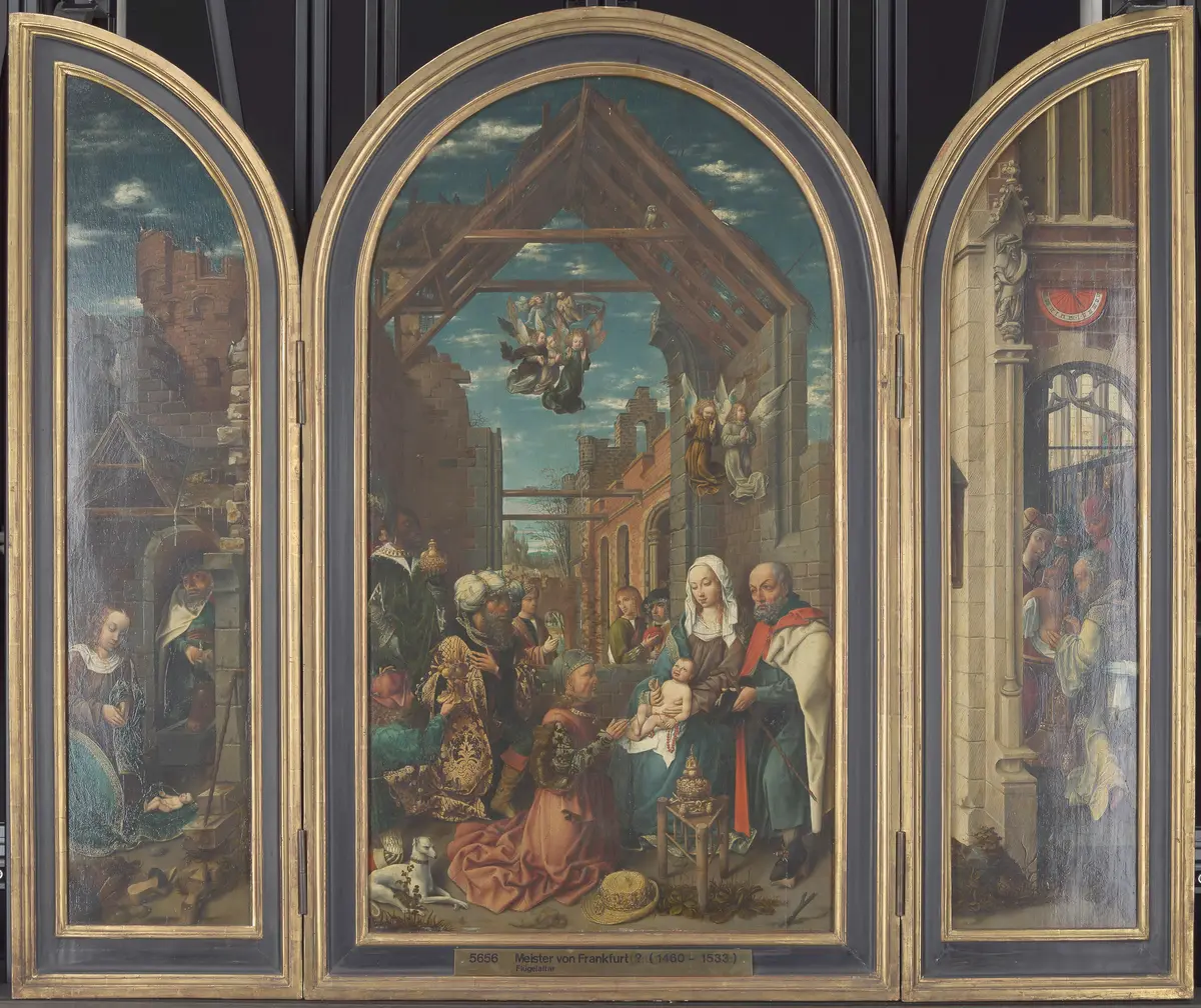 Flügelaltar (Mittelbild: Anbetung der Könige; linker Flügel: Geburt Christi; rechter Flügel: Beschneidung Christi)