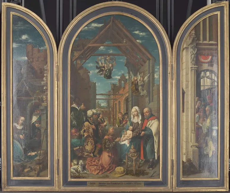 Flügelaltar (Mittelbild: Anbetung der Könige; linker Flügel: Geburt Christi; rechter Flügel: Beschneidung Christi)