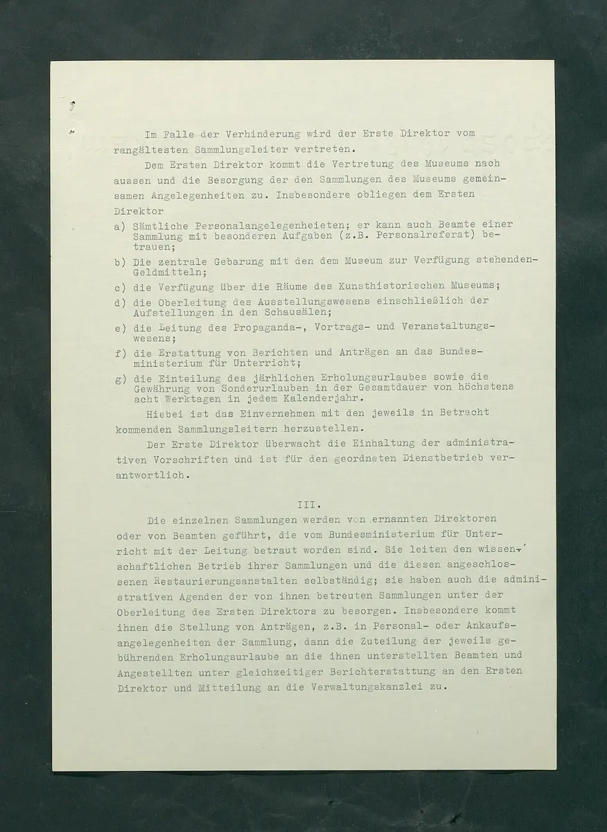 Dienstordnung für das Kunsthistorische Museum