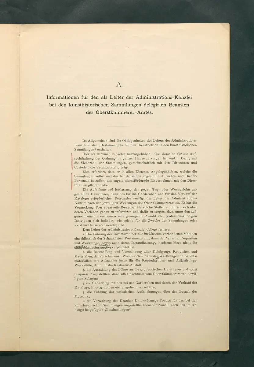 Bestimmungen für den Dienstbetrieb in den kunsthistorischen Sammlungen des Allerhöchsten Kaiserhauses