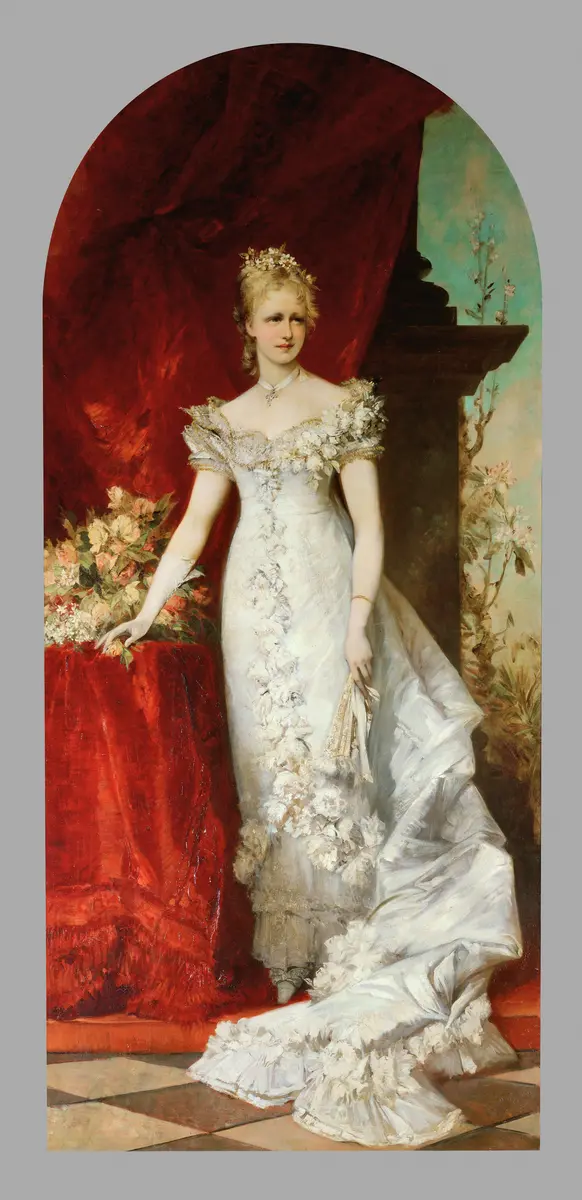 Kronprinzessin Stephanie (1864-1945) in einer Ballrobe aus hellem Satin
