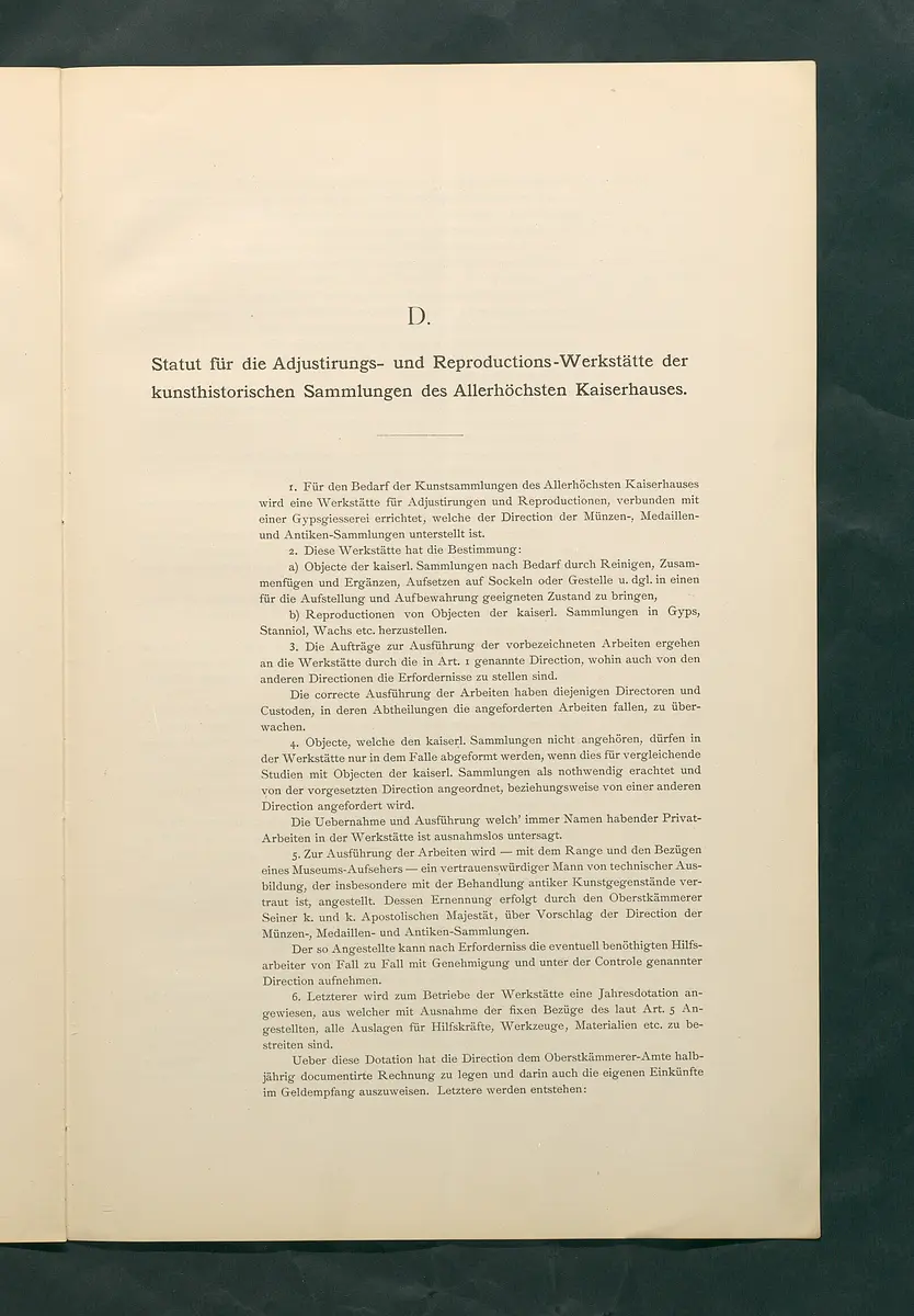 Bestimmungen für den Dienstbetrieb in den kunsthistorischen Sammlungen des Allerhöchsten Kaiserhauses