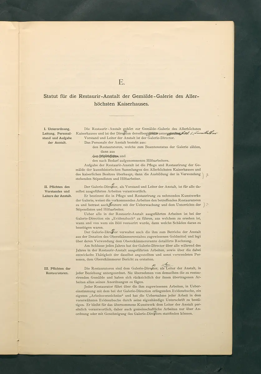 Bestimmungen für den Dienstbetrieb in den kunsthistorischen Sammlungen des Allerhöchsten Kaiserhauses