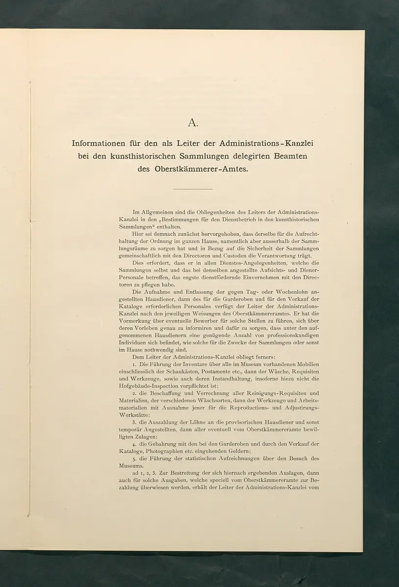 Bestimmungen für den Dienstbetrieb in den kunsthistorischen Sammlungen des Allerhöchsten Kaiserhauses