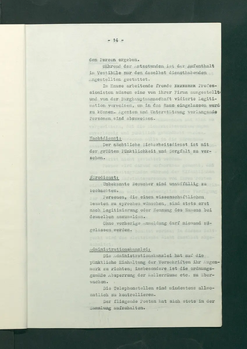 Dienstbestimmungen für das Aufsichtspersonal in den Sammlungen
