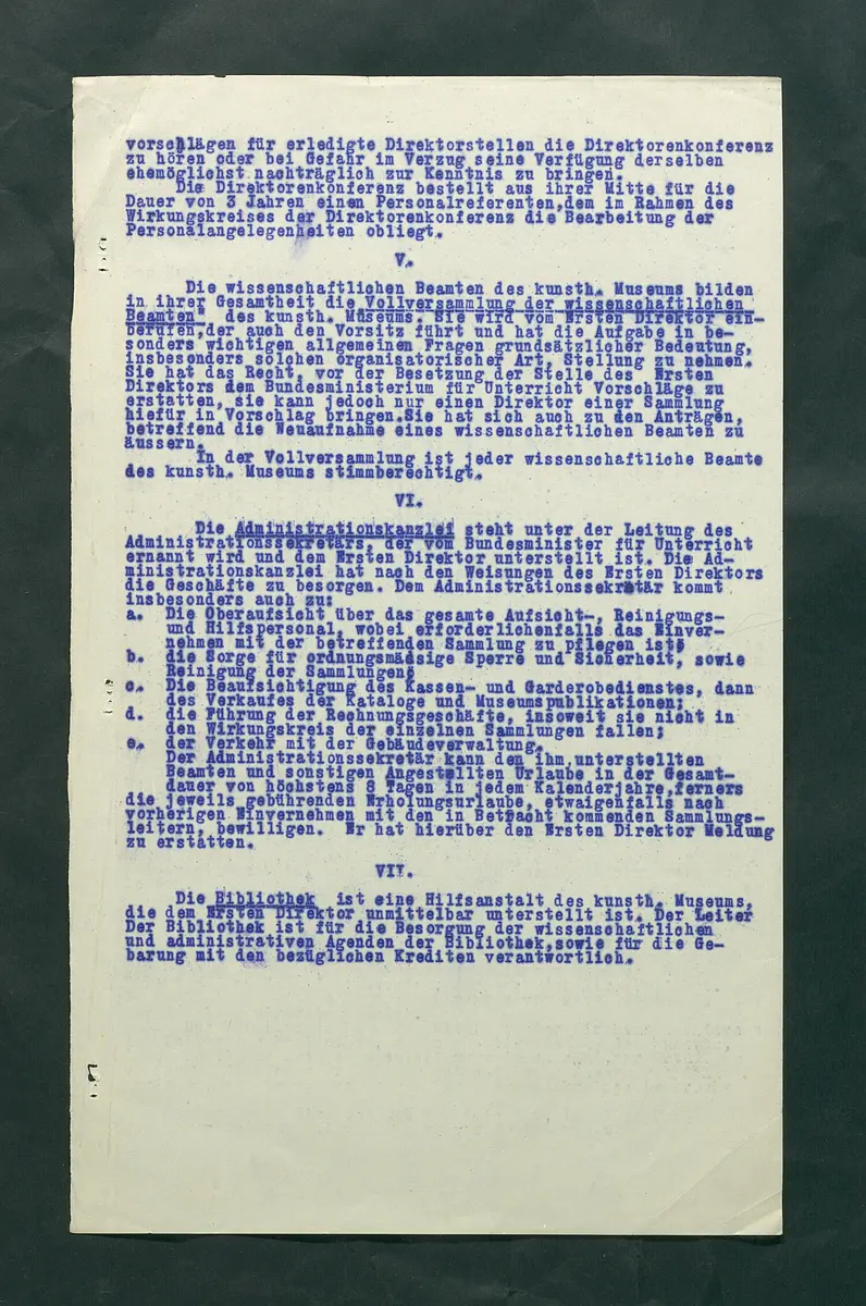 Dienstvorschriften für das Kunsthistorische Museum