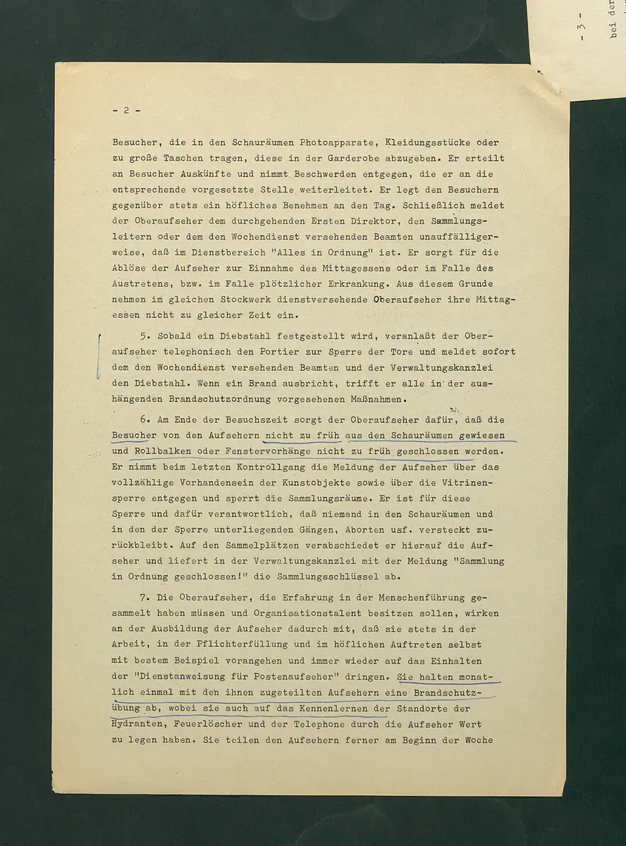 Dienstanweisungen für Postenaufseher, Portiere, die Telephonzentrale, Oberaufseher, Nachtportiere und Nachtaufseher, für den Wochendienst der Beamten und der Verwaltungskanzlei