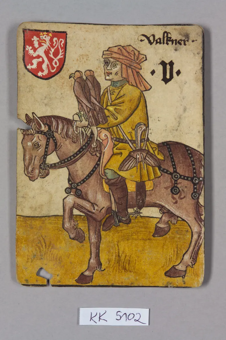 Playing card, Bohemia, Falconer (Five), from the so-called Hofämterspiel