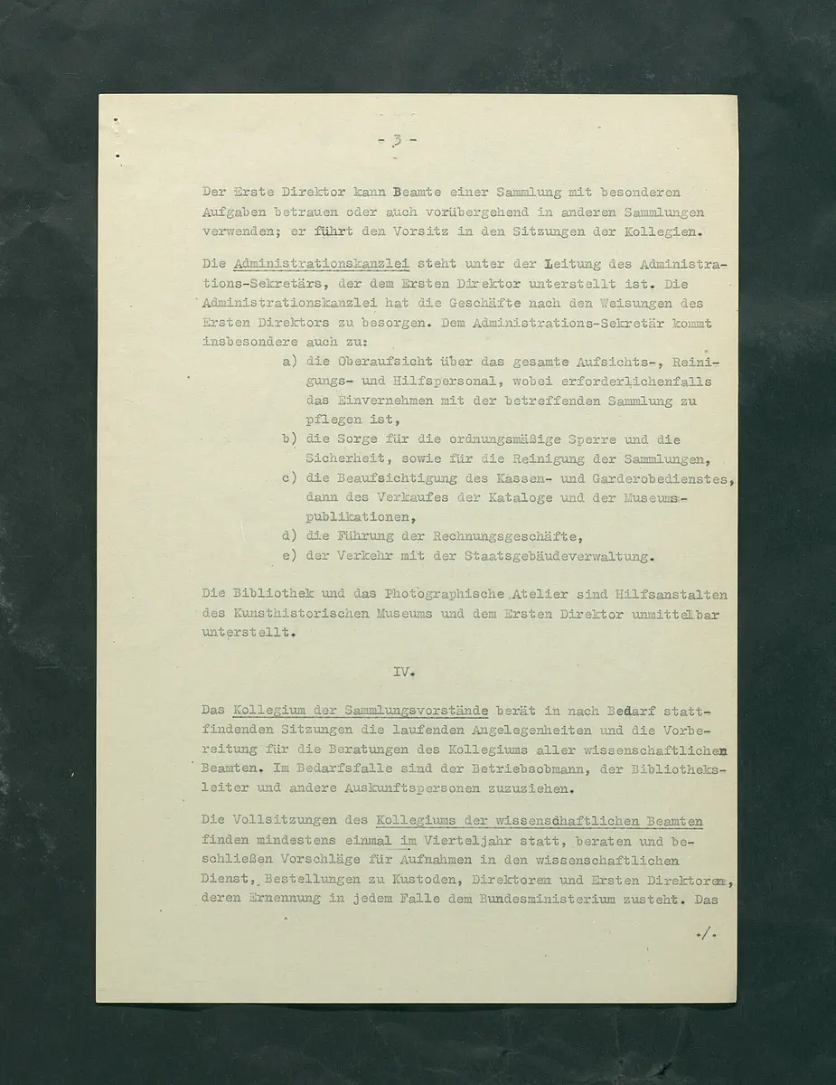 Dienstvorschriften für das Kunsthistorische Museum