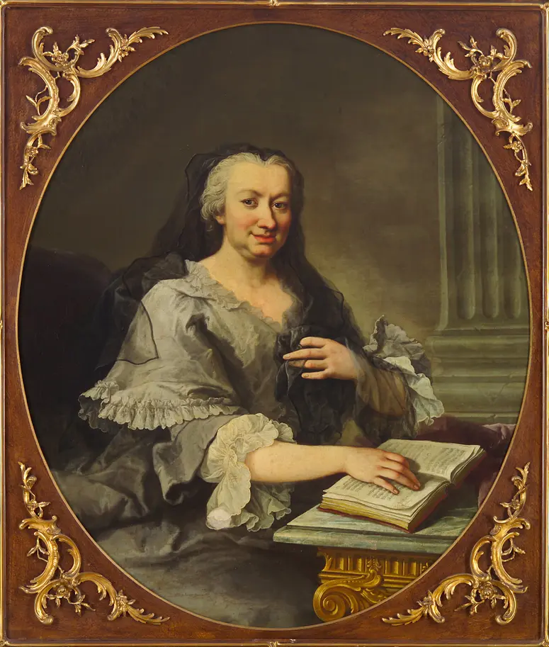 Maria Karolina Gräfin Fuchs (1681-1754) an einem Tisch sitzend, Kniestück