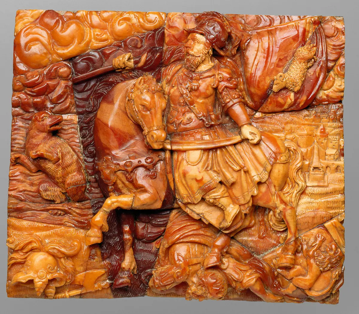 König Cyrus; Fragment des Bernsteinthrons Kaiser Leopolds I.