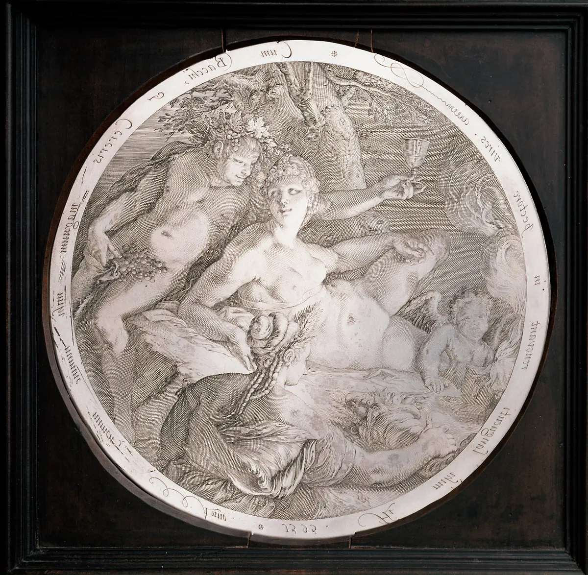 Venus, Bacchus, Ceres und Amor; gravierte Druckplatte