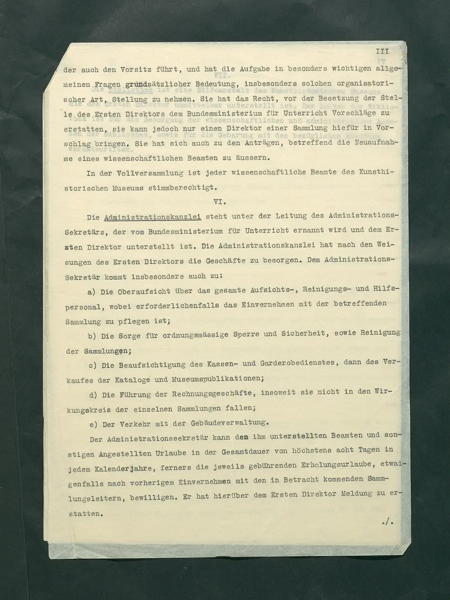 Dienstvorschriften für das Kunsthistorische Museum
