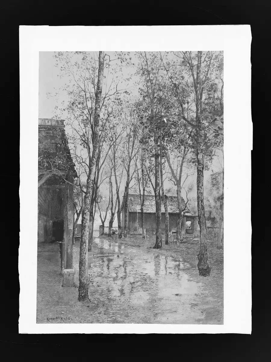 Gasthausgarten bei Regenwetter, Wildenschwert, Böhmen