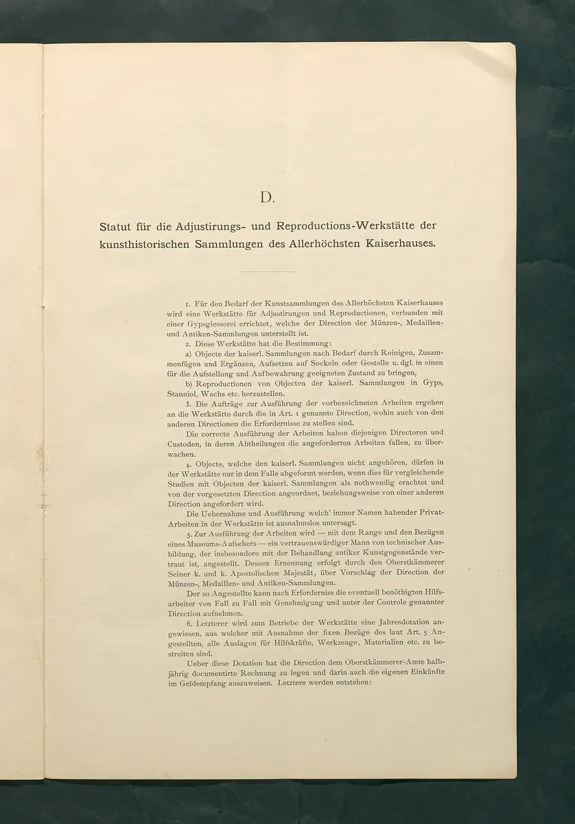 Bestimmungen für den Dienstbetrieb in den kunsthistorischen Sammlungen des Allerhöchsten Kaiserhauses