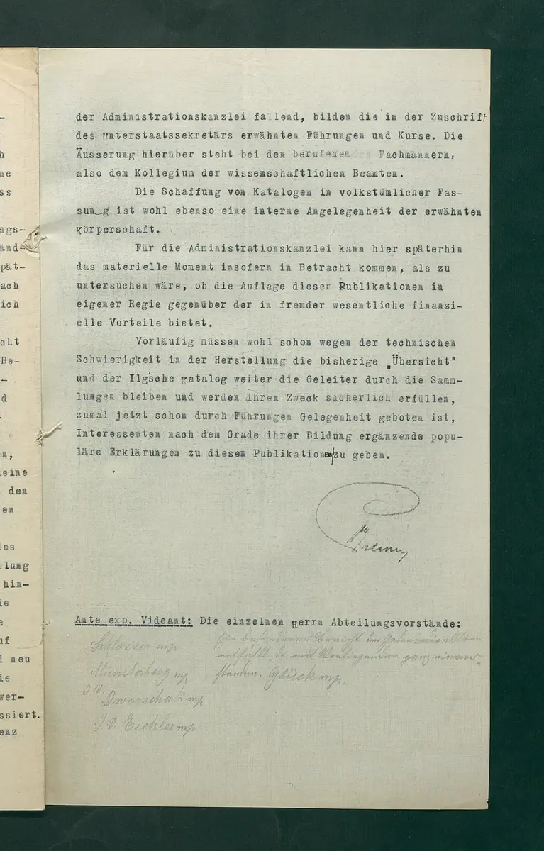 Besuchsordnung des Kunsthistorischen Museums für den Sommer 1919