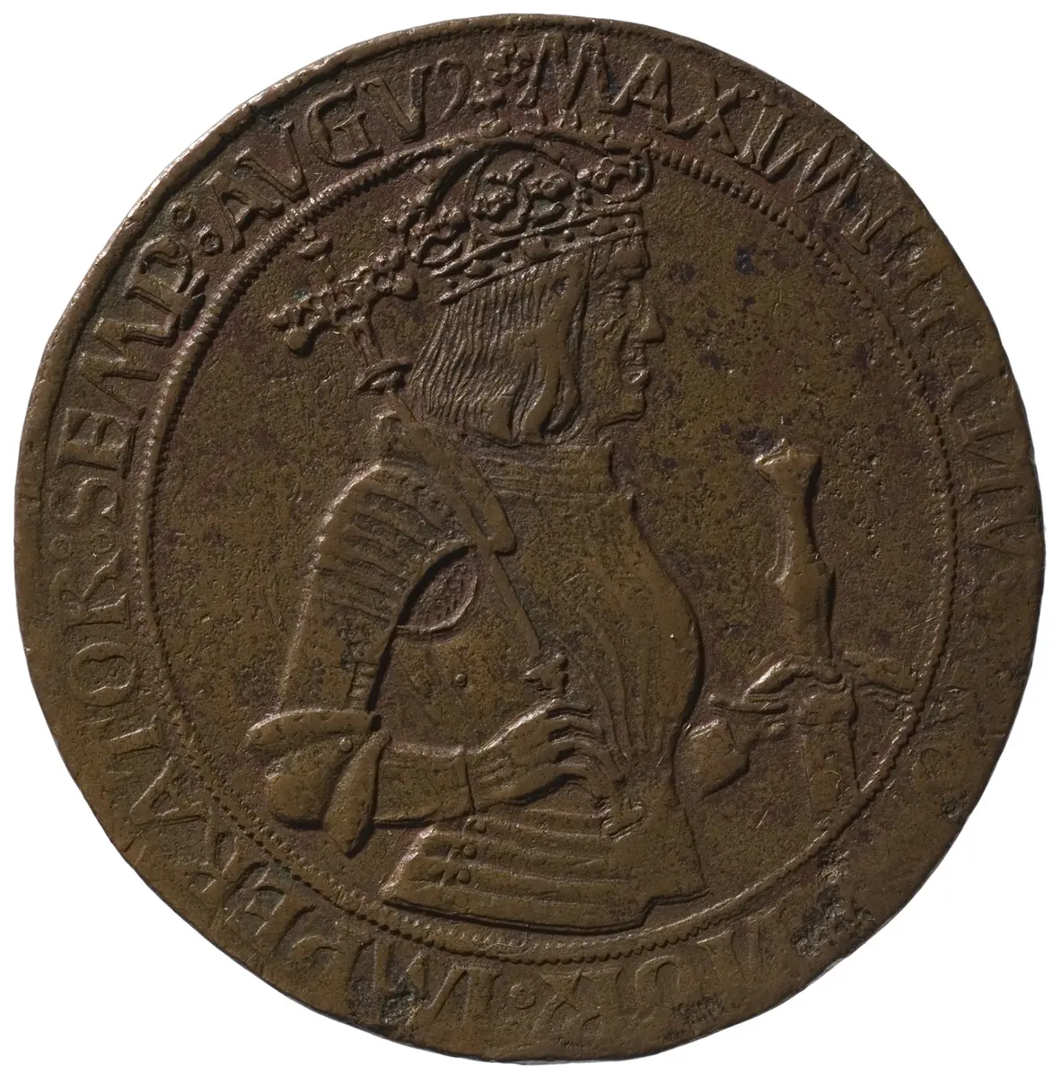 Maximilian I., Guldiner, Abschlag, geharnischtes Hüftbild