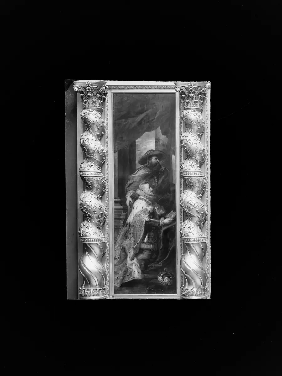 Ildefonso-Altar: Maria erscheint dem Hl. Ildefonso (Mittelteil), Erzherzog Albrecht der VII. (linker Innenflügel) bzw. Infantin Isabella Clara Eugenia (rechter Innenflügel), beide mit ihren Schutzpatronen