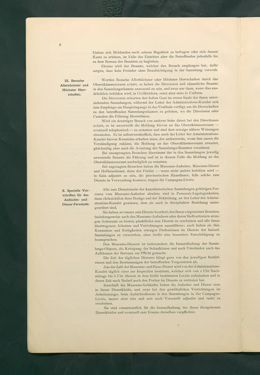 Bestimmungen für den Dienstbetrieb in den kunsthistorischen Sammlungen des Allerhöchsten Kaiserhauses
