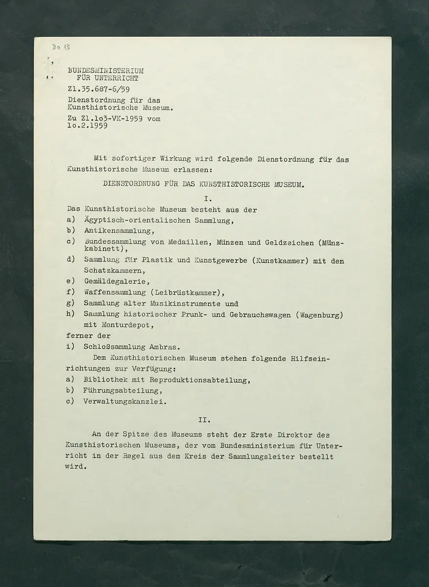 Dienstordnung für das Kunsthistorische Museum