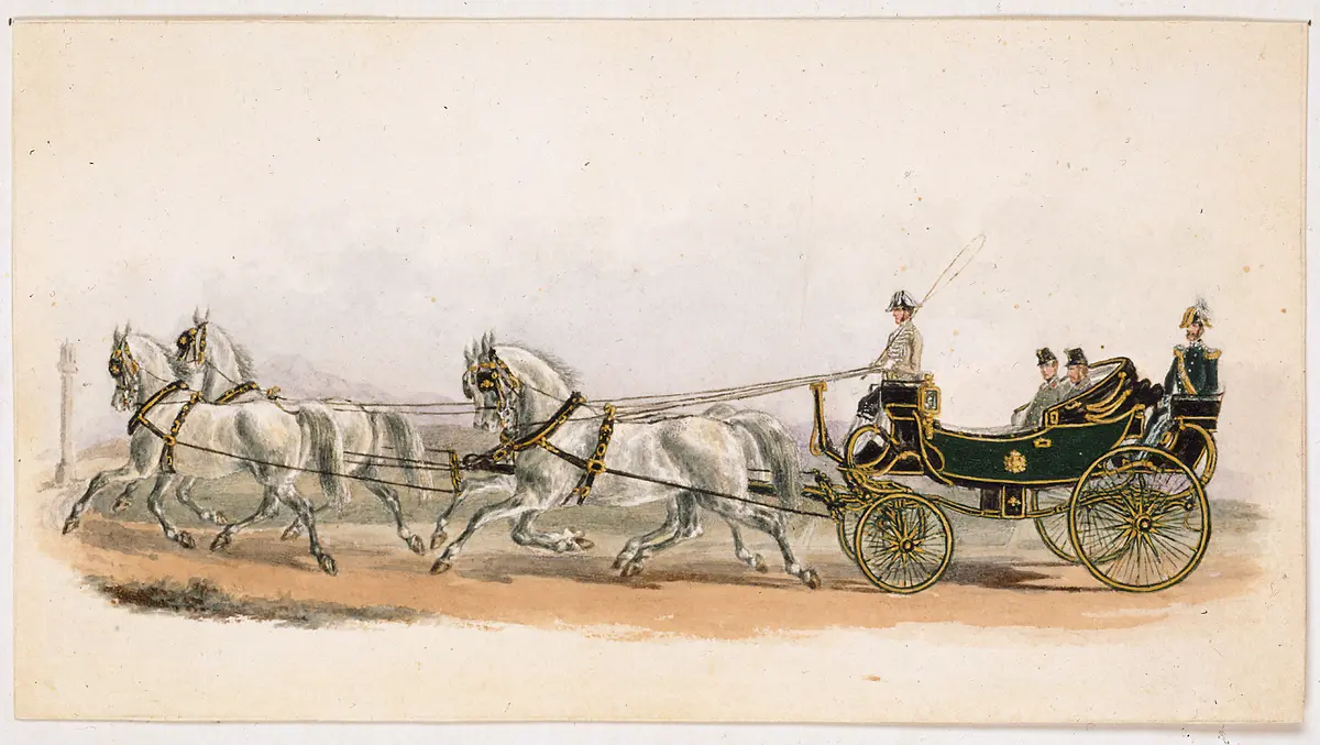 Kaiser Franz Joseph und Graf Grünne in einer Leibkalesche des Wiener Hofes