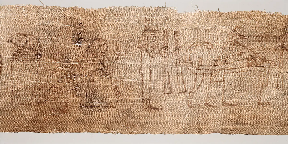 Mumienbinde, Zeichnungen auf Leinenrolle