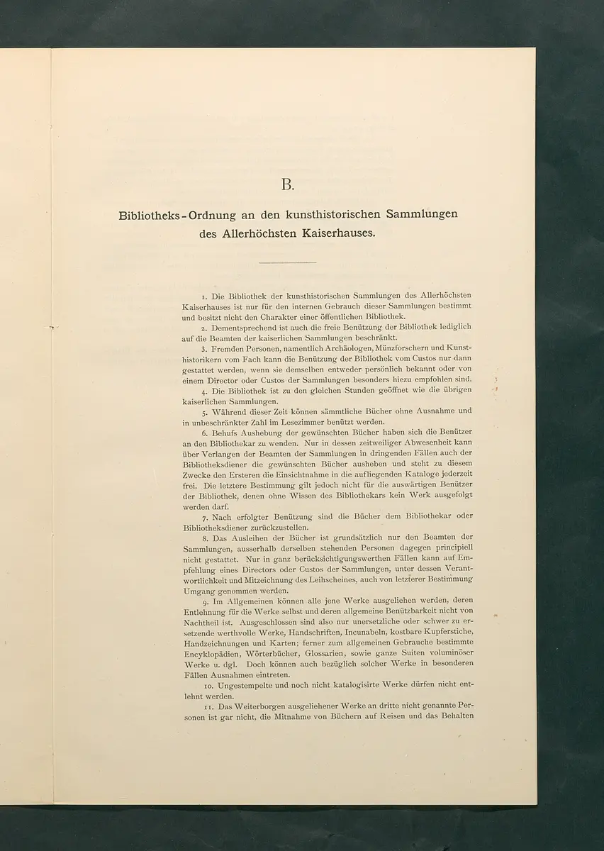 Bestimmungen für den Dienstbetrieb in den kunsthistorischen Sammlungen des Allerhöchsten Kaiserhauses