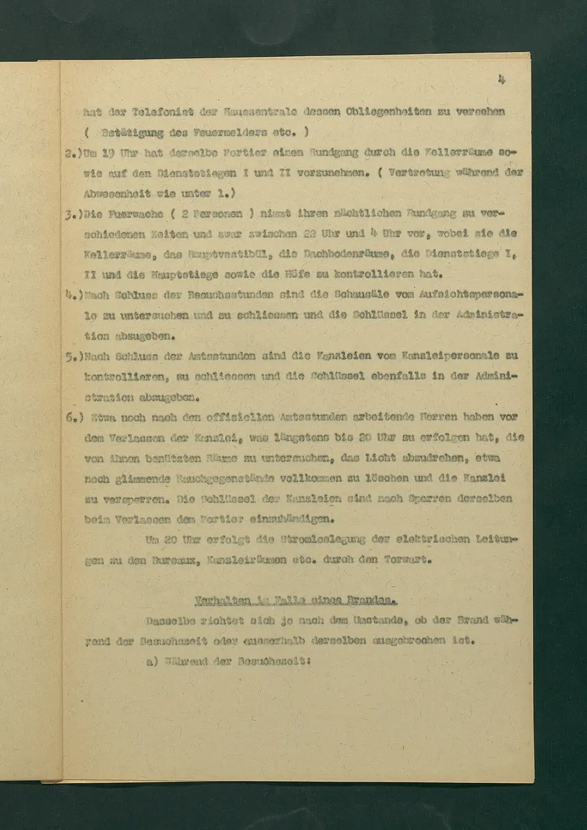 Entwurf einer Feuerlöschordnung für das Kunsthistorische Museum, 1926