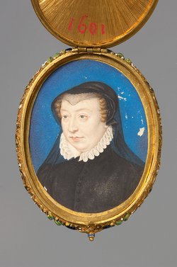 Medaillonkapsel mit den Miniaturbildnissen von Karl IX. v. Frankreich (1550-1574) und seiner Mutter Katharina de´ Medici