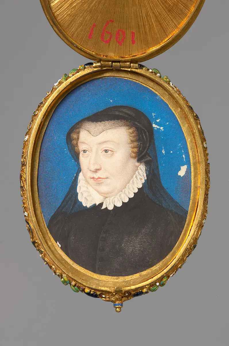 Medaillonkapsel mit den Miniaturbildnissen von Karl IX. v. Frankreich (1550-1574) und seiner Mutter Katharina de´ Medici